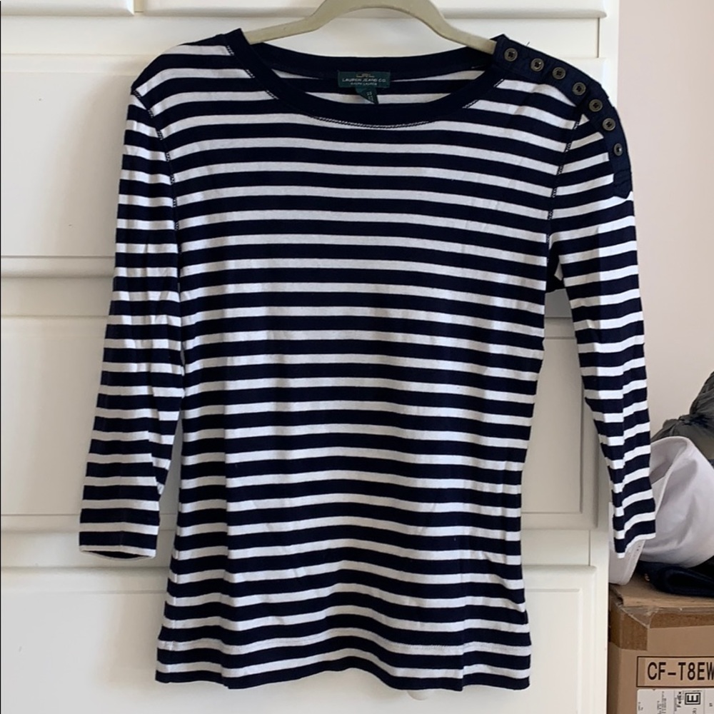 Ralph Lauren LRL Navy Striped 3/4 Sleeve Shirt